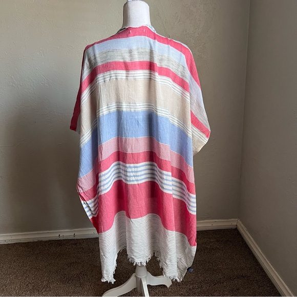 Anthropologie Striped Light Weight Pancho OSFM White Blue Tan Pink - Picture 9 of 13